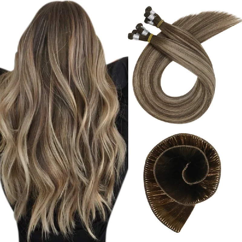 Moresoo Virgin Hand Tied Real Human Sew In Weft Blonde Balayage Hair (#4/27/4)