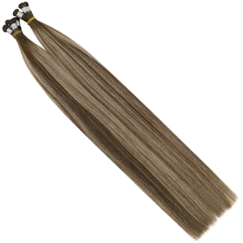 Moresoo Virgin Hand Tied Real Human Sew In Weft Blonde Balayage Hair (#4/27/4)