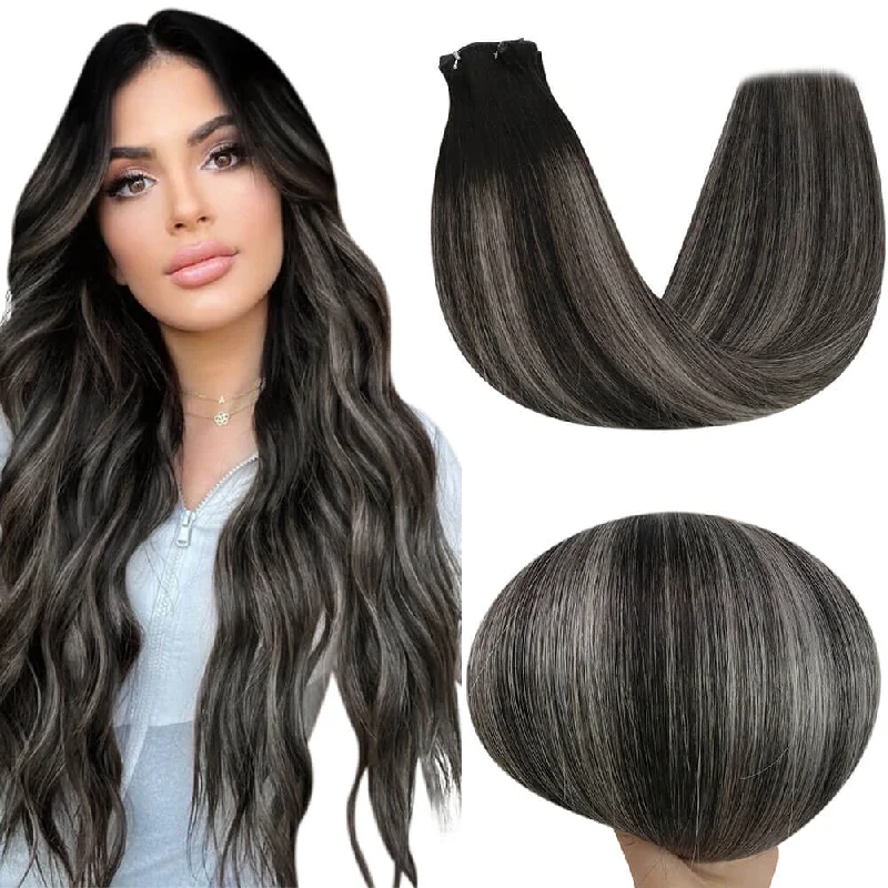 Moresoo Weft Hair Brazilian Virgin Invisible Genius Weft Human Hair Bundles (#1B/Silver/1B)