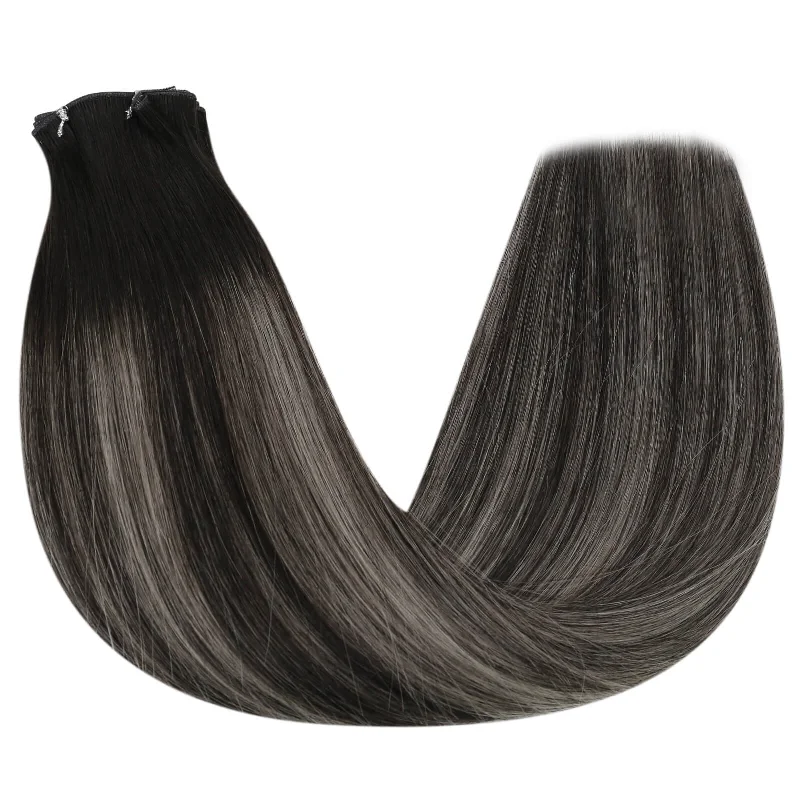 Moresoo Weft Hair Brazilian Virgin Invisible Genius Weft Human Hair Bundles (#1B/Silver/1B)