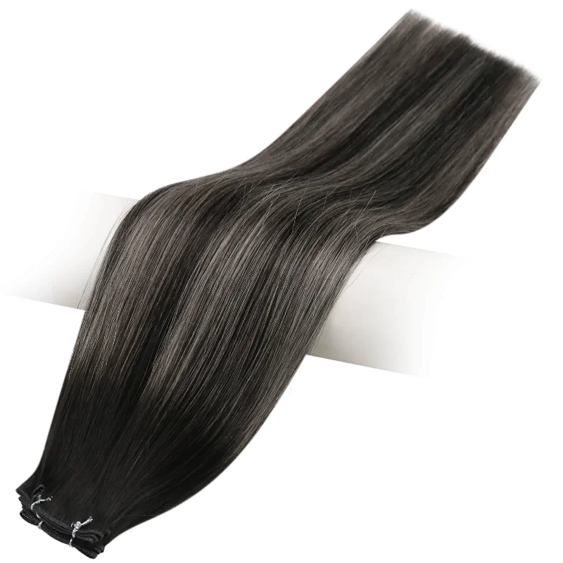 Moresoo Weft Hair Brazilian Virgin Invisible Genius Weft Human Hair Bundles (#1B/Silver/1B)