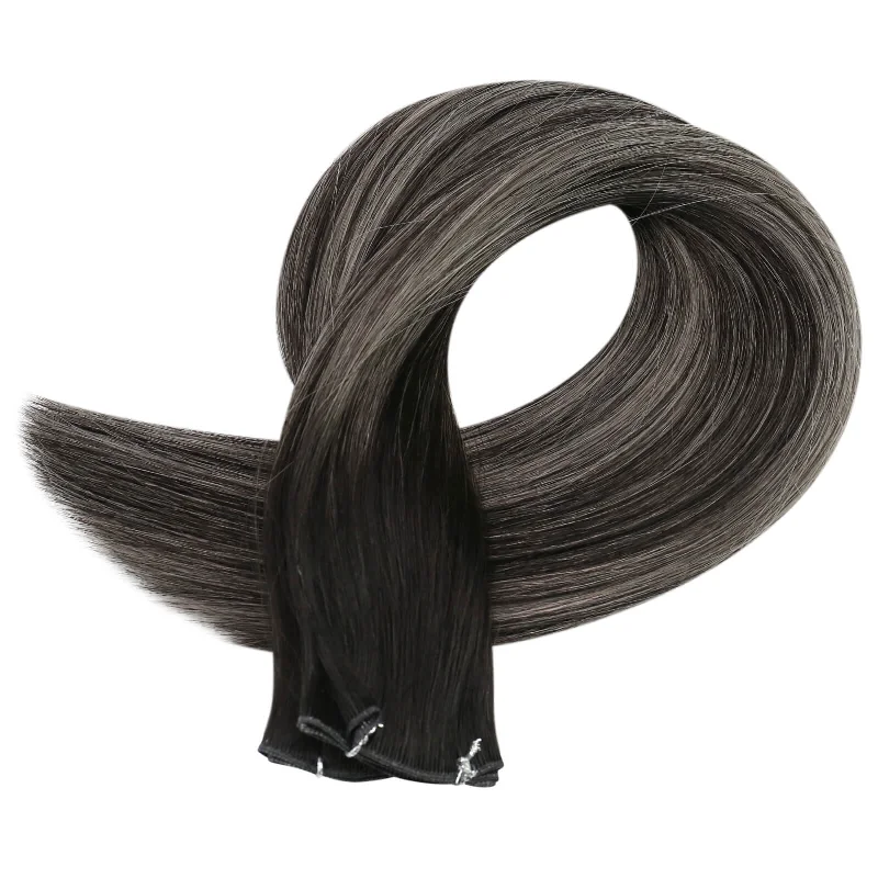 Moresoo Weft Hair Brazilian Virgin Invisible Genius Weft Human Hair Bundles (#1B/Silver/1B)