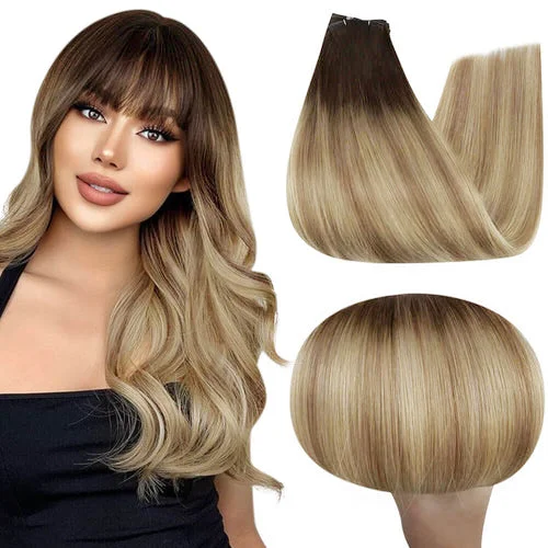 Moresoo Virgin Invisible Genius Weft Brazilian Balayage Color Human Hair Bundles  (#3/8/22)