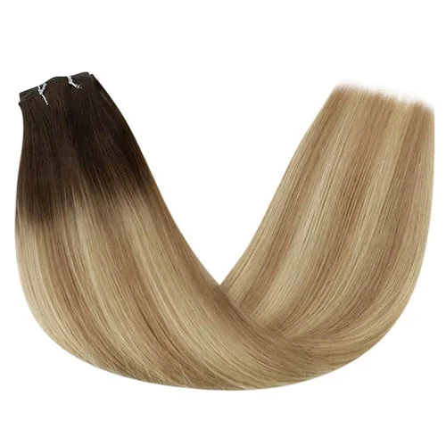 Moresoo Virgin Invisible Genius Weft Brazilian Balayage Color Human Hair Bundles  (#3/8/22)