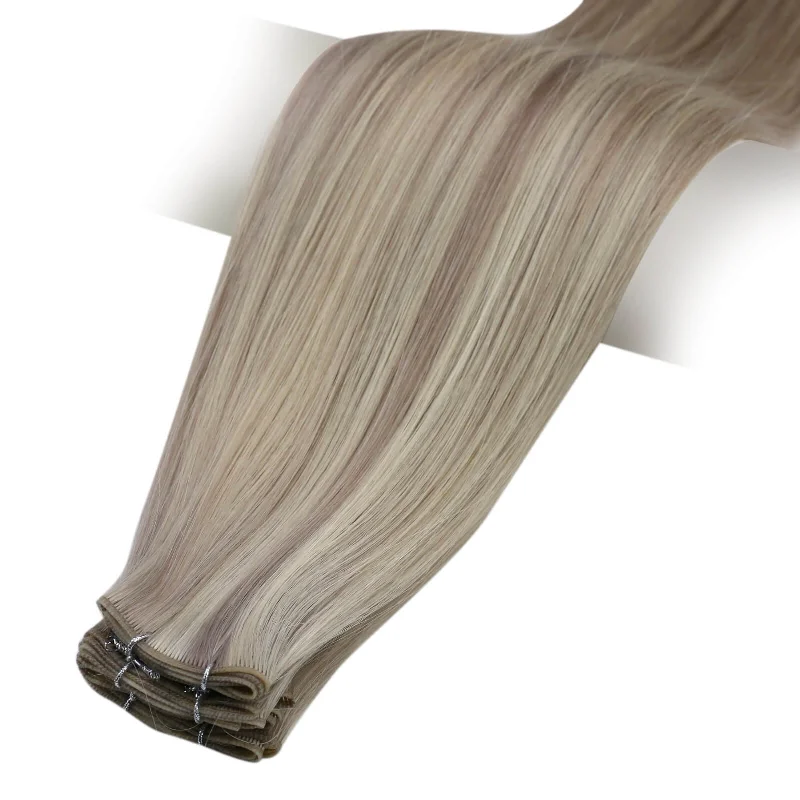 Moresoo Virgin Invisible Genius Weft Highlight Blonde Human Hair Bundles  (#19AP60)