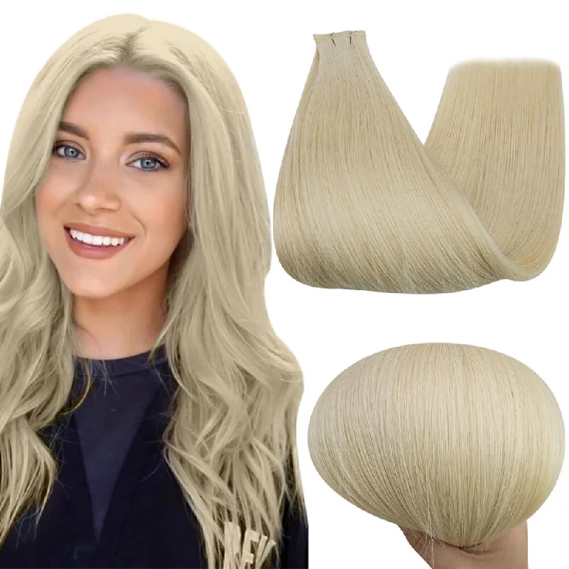 Moresoo Virgin Invisible Genius Weft Platinum Blonde Brazilian Human Hair Bundles  (#60)