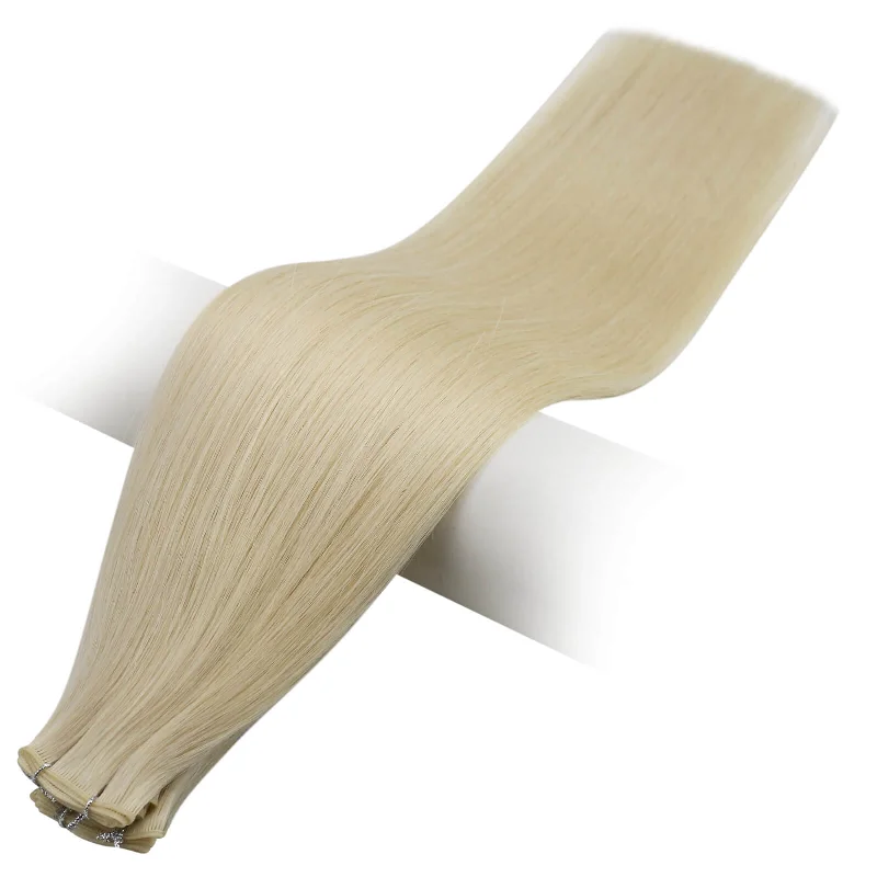 Moresoo Virgin Invisible Genius Weft Platinum Blonde Brazilian Human Hair Bundles  (#60)