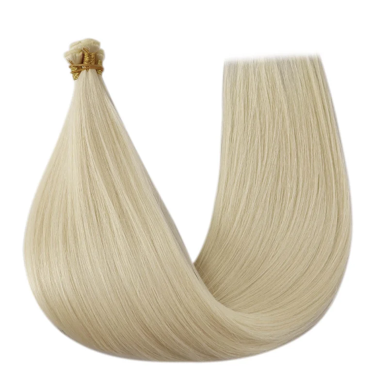 Moresoo Human Hair Bundles Virgin Invisible Genius Weft Hair Extensions White Blonde (#1000)