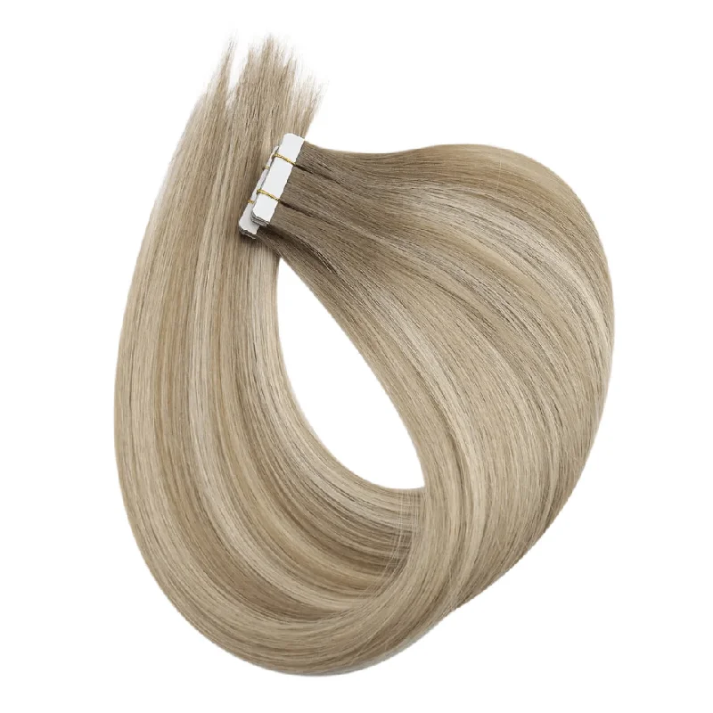 【New Color】Moresoo Virgin Tape In Hair Extensions 100% Brazilian Human Balayage Blonde Hair (#8/8/613)