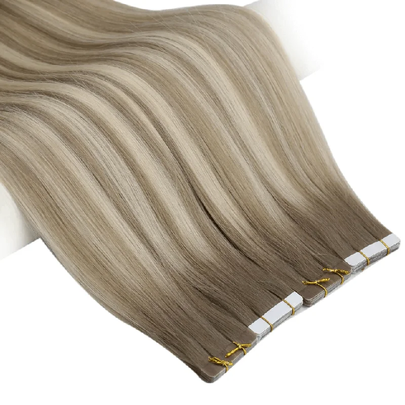 【New Color】Moresoo Virgin Tape In Hair Extensions 100% Brazilian Human Balayage Blonde Hair (#8/8/613)