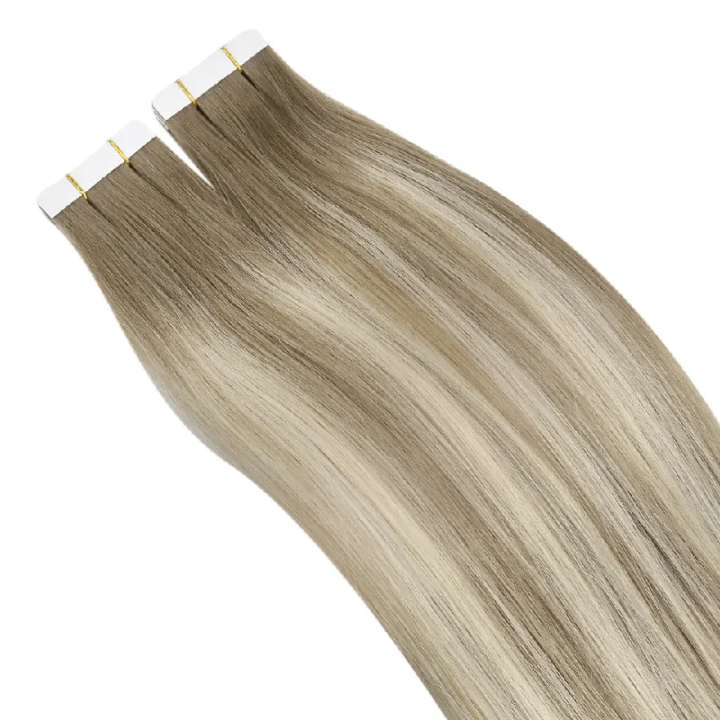 【New Color】Moresoo Virgin Tape In Hair Extensions 100% Brazilian Human Balayage Blonde Hair (#8/8/613)