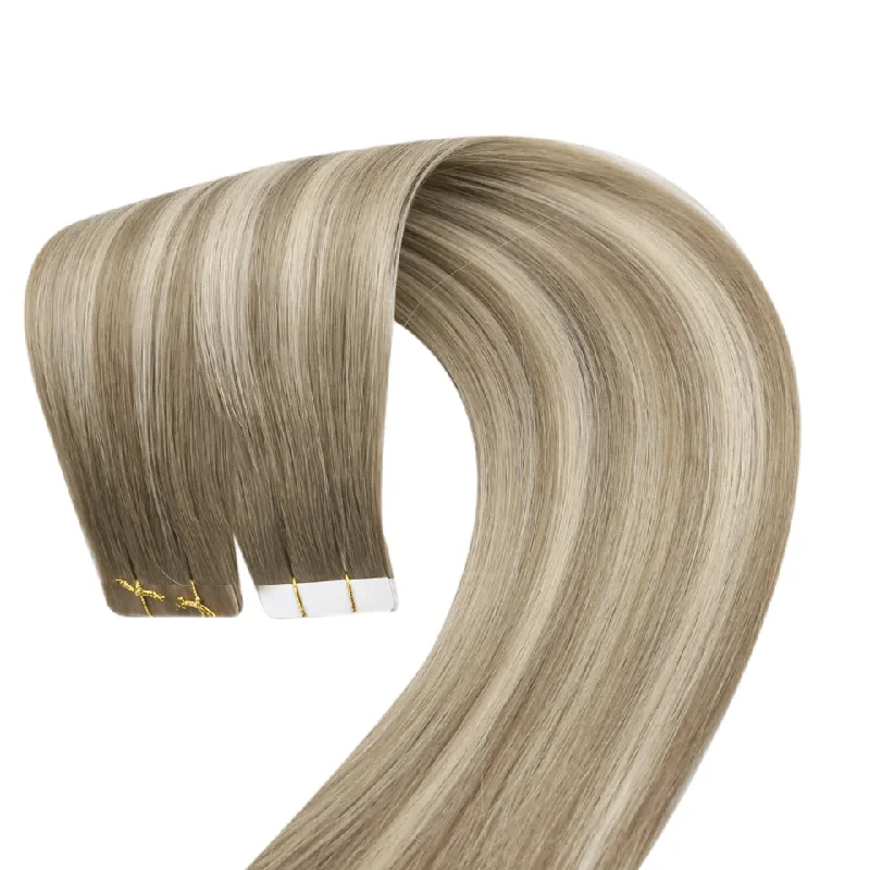 【New Color】Moresoo Virgin Tape In Hair Extensions 100% Brazilian Human Balayage Blonde Hair (#8/8/613)