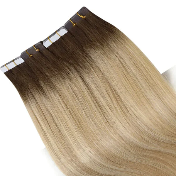 【New Color】Moresoo Virgin Tape In Hair Extensions 100% Brazilian Human Balayage Brown Hair (#2/18/22)