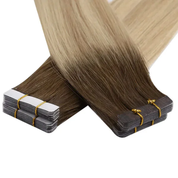 【New Color】Moresoo Virgin Tape In Hair Extensions 100% Brazilian Human Balayage Brown Hair (#2/18/22)