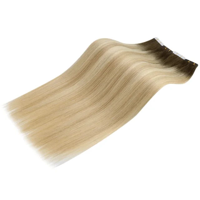 【New Color】Moresoo Virgin Tape In Hair Extensions 100% Brazilian Human Balayage Brown Hair (#2/18/22)