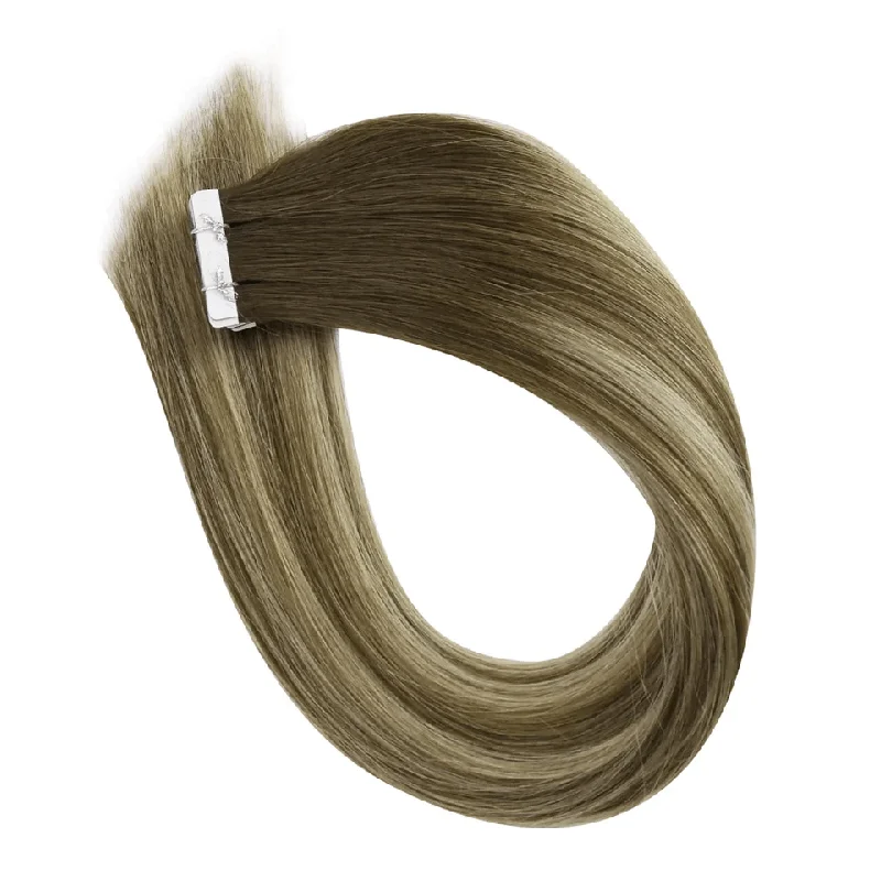 【New Color】Moresoo Virgin Tape In Hair Extensions 100% Brazilian Human Balayage Brown Hair (#4/8/27/4)