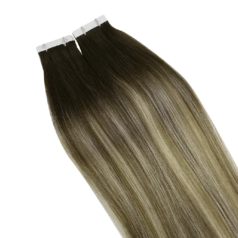 【New Color】Moresoo Virgin Tape In Hair Extensions 100% Brazilian Human Balayage Brown Hair (#4/8/27/4)