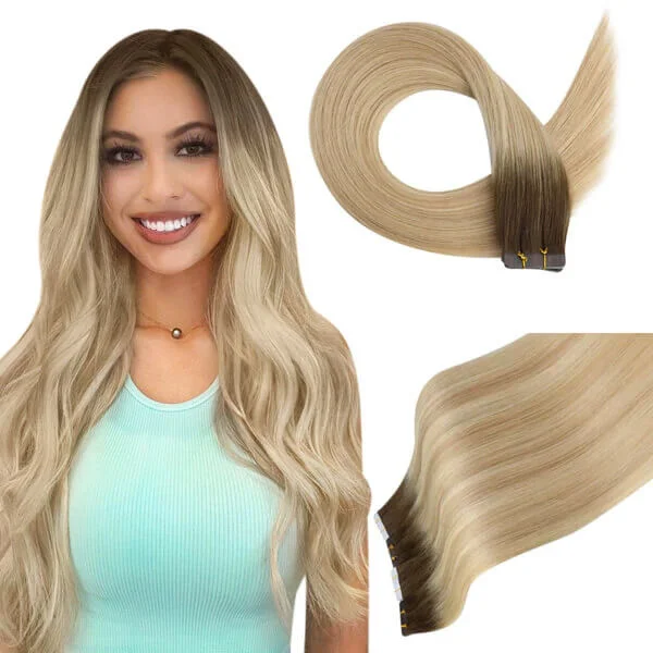 【US】Moresoo Virgin Tape In Hair Extensions 100% Brazilian Human Balayage Brown Hair (#2/18/22)