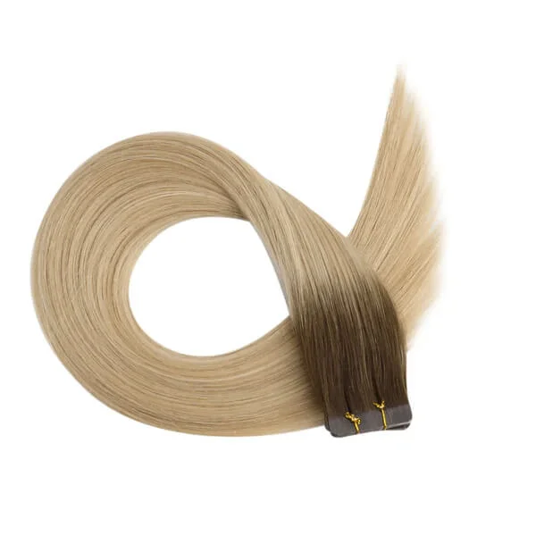 【US】Moresoo Virgin Tape In Hair Extensions 100% Brazilian Human Balayage Brown Hair (#2/18/22)