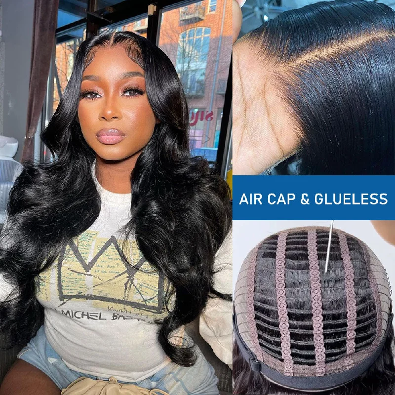 Flash Sale Glueless Air Cap Skin Melt Swiss Lace Preplucked Human Hair Closure Wigs Body Wave