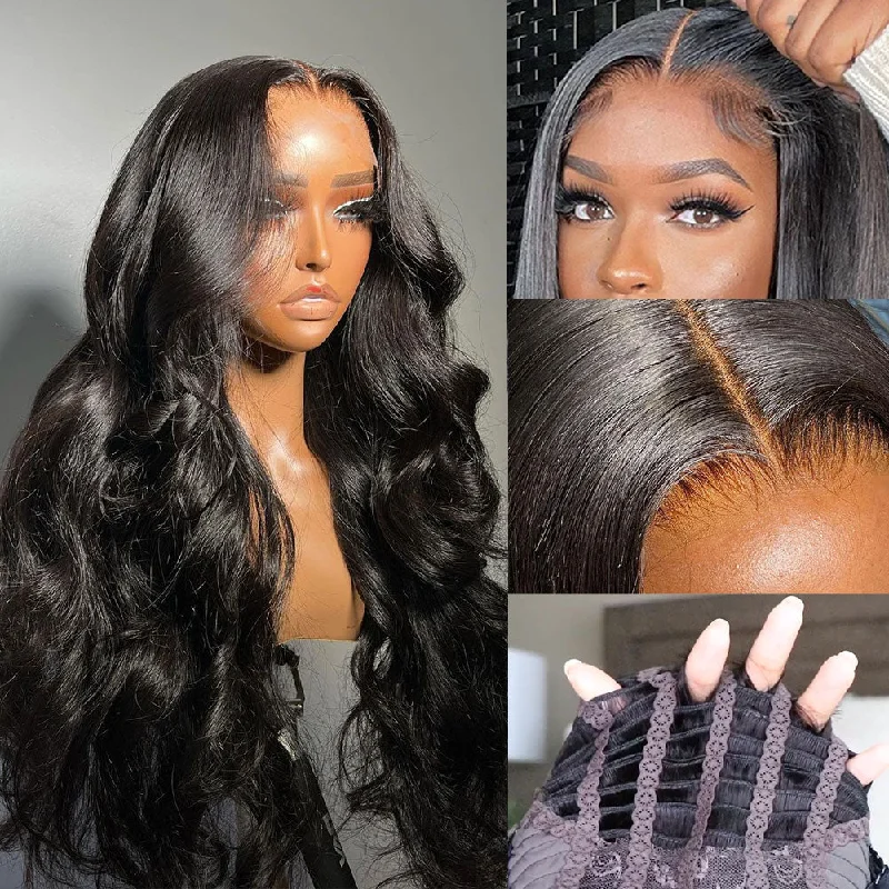 Flash Sale Glueless Air Cap Skin Melt Swiss Lace Preplucked Human Hair Closure Wigs Body Wave