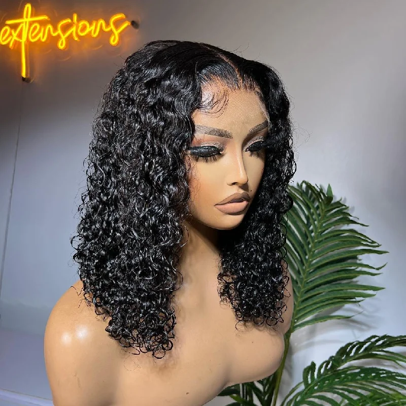 NEW Glueless Air Cap Skin Melt Swiss Lace Preplucked Human Hair Closure Wigs Curly Bob