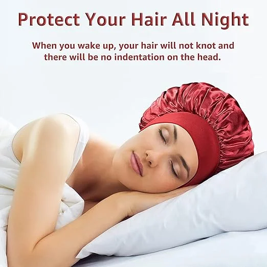 Night Sleep Caps with Wide Elastic Band Sleeping Hat for Hair Extensions