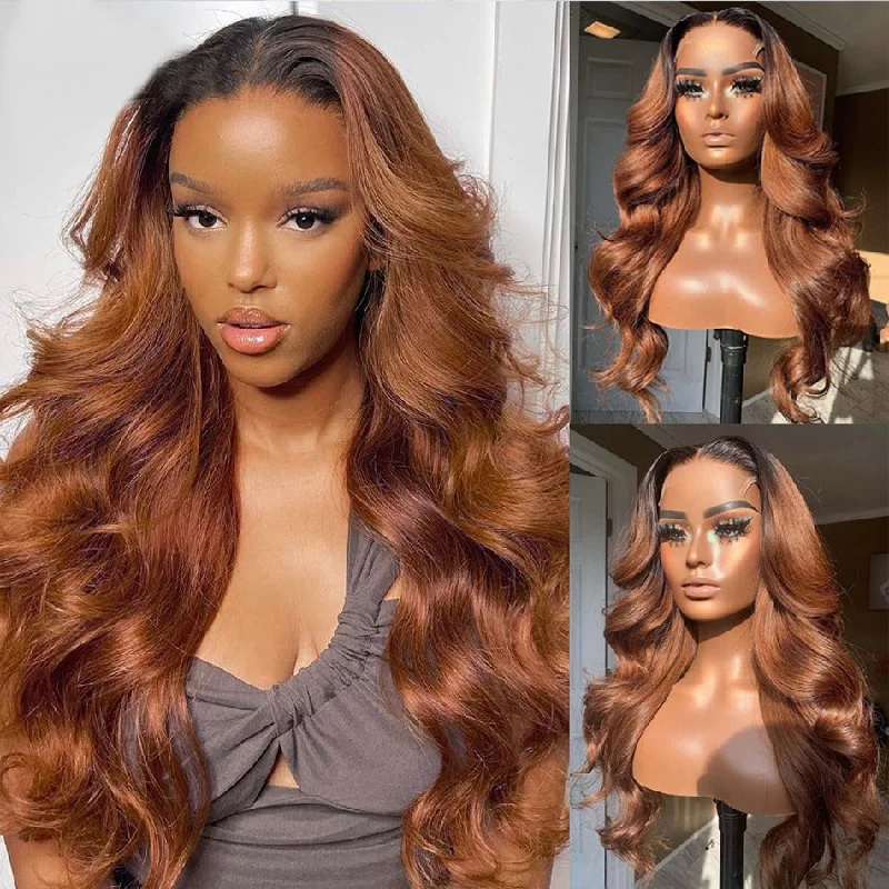 Ebony | Ombre Copper Brown Skin Melt 360 Lace Human Hair Frontal Wig