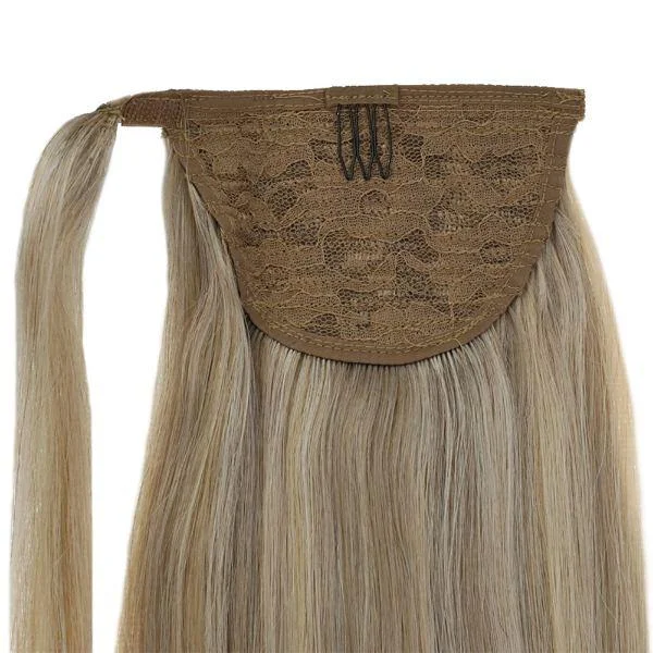 [Ponytail] Clip in Ponytail Human Hair Extensions Blonde Highlighted #16/22