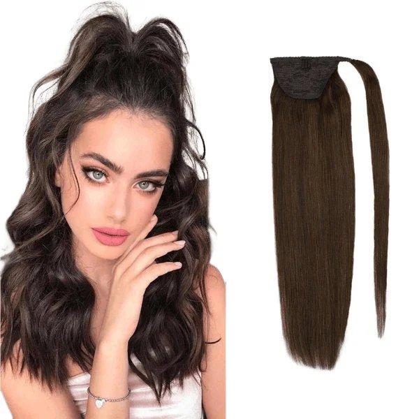 [Ponytail] Clip in Ponytail Human Hair Extensions Dark Brown #4