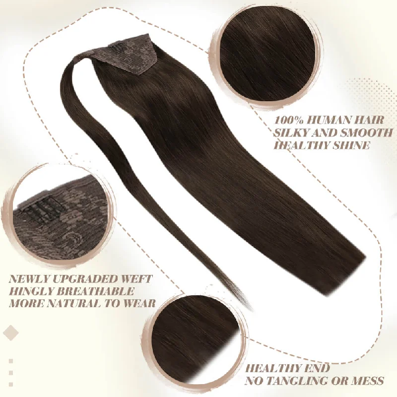 [Ponytail] Clip in Ponytail Human Hair Extensions Dark Brown #4