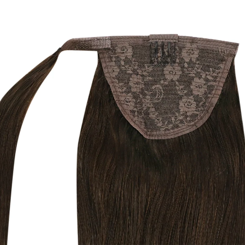 [Ponytail] Clip in Ponytail Human Hair Extensions Dark Brown #4