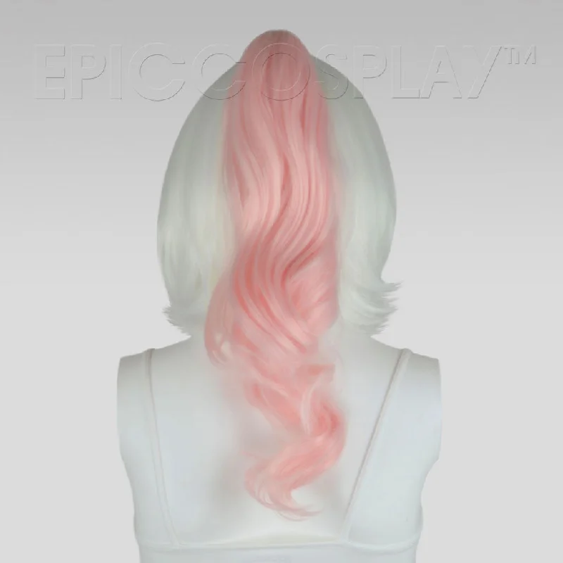 20"" Fusion Vanilla Pink Wavy Curly Ponytail Clipon