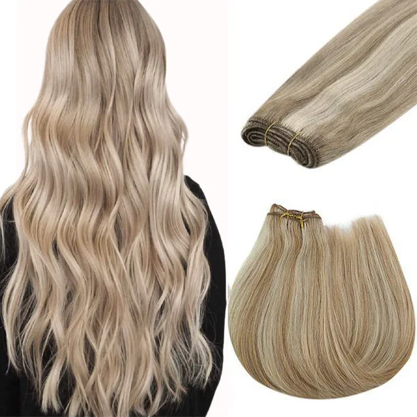 Weft Hair Extensions Highlight Blonde Sew in Double Weft Hair #16/22