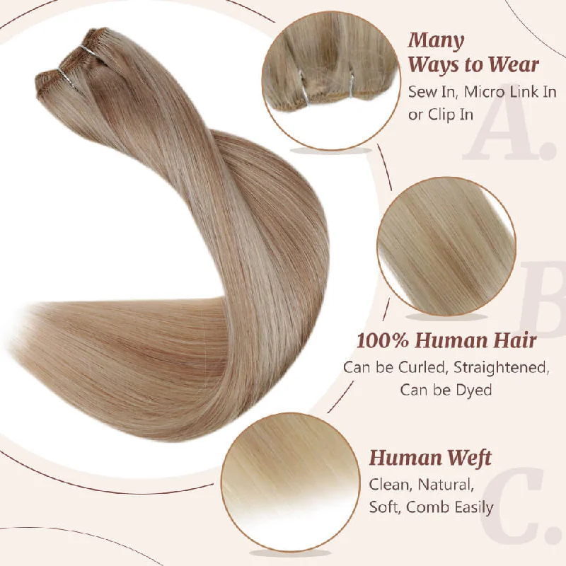 Weft Hair Extensions Highlight Blonde Sew in Double Weft Hair #16/22