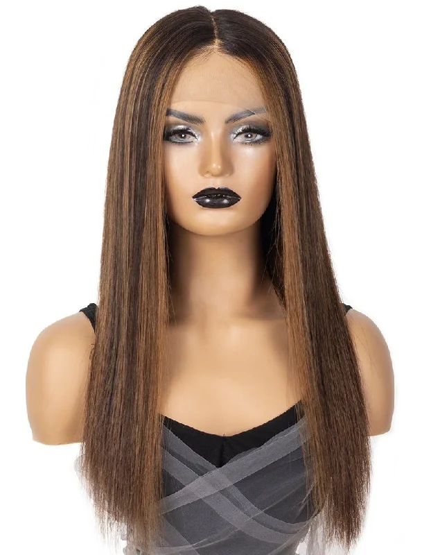 Selena #Highlight Silky Straight Human Hair Lace Wigs With Natural Hairline