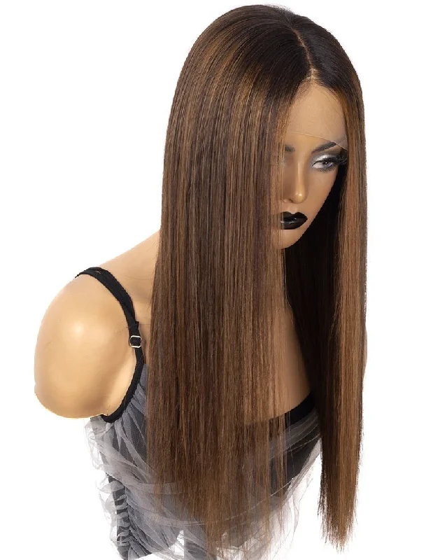 Selena #Highlight Silky Straight Human Hair Lace Wigs With Natural Hairline