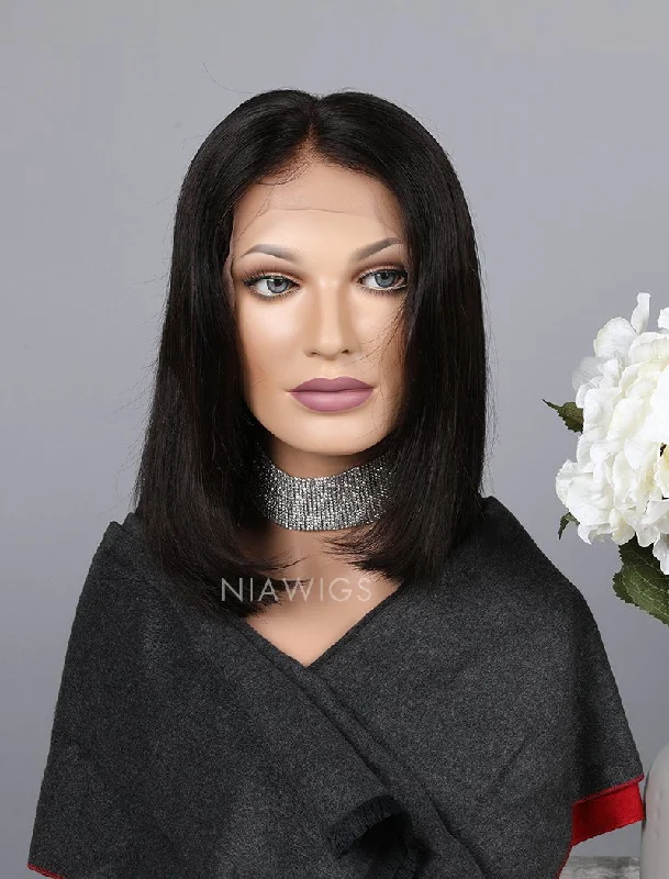 Silky Straight Bob Cut Human Hair Glueless Full Lace Wigs