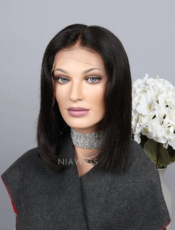 Silky Straight Bob Cut Human Hair Glueless Full Lace Wigs