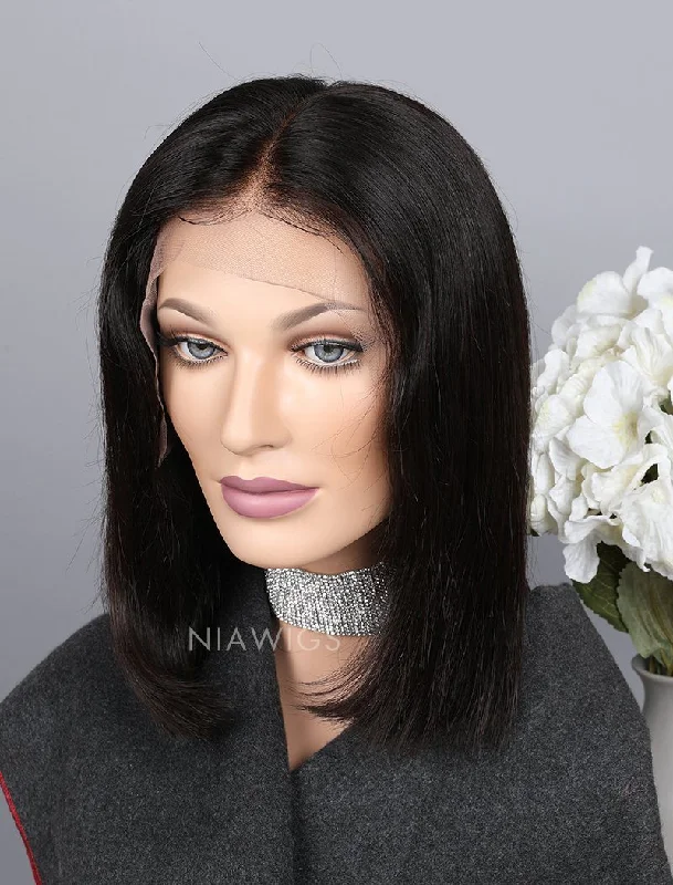 Silky Straight Bob Cut Human Hair Glueless Full Lace Wigs