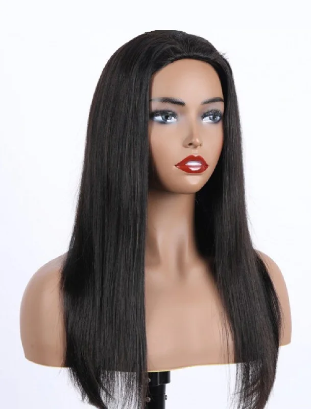 Silky Straight Human Hair 150% Density Stock Wig 3/4 Half Machine Made Wigs