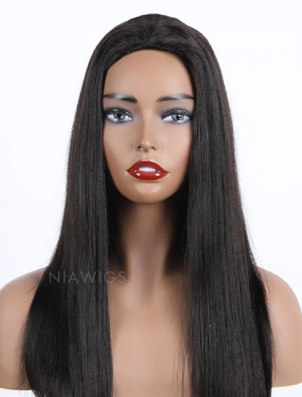 Silky Straight Human Hair 150% Density Stock Wig 3/4 Half Machine Made Wigs