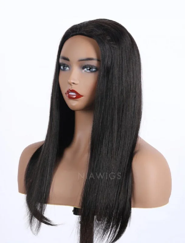 Silky Straight Human Hair 150% Density Stock Wig 3/4 Half Machine Made Wigs