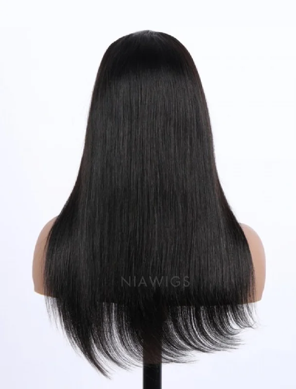 Silky Straight Human Hair 150% Density Stock Wig 3/4 Half Machine Made Wigs