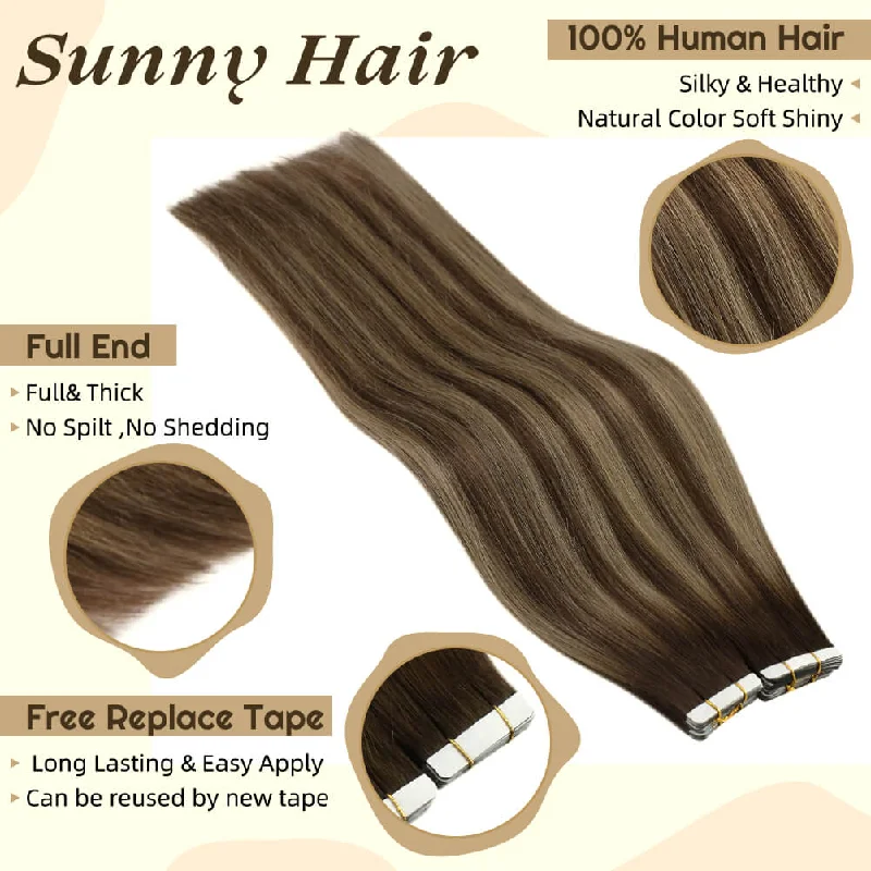 Sunny Hair Tape in Hair Extensions Balayage Brown and Blonde Highlights