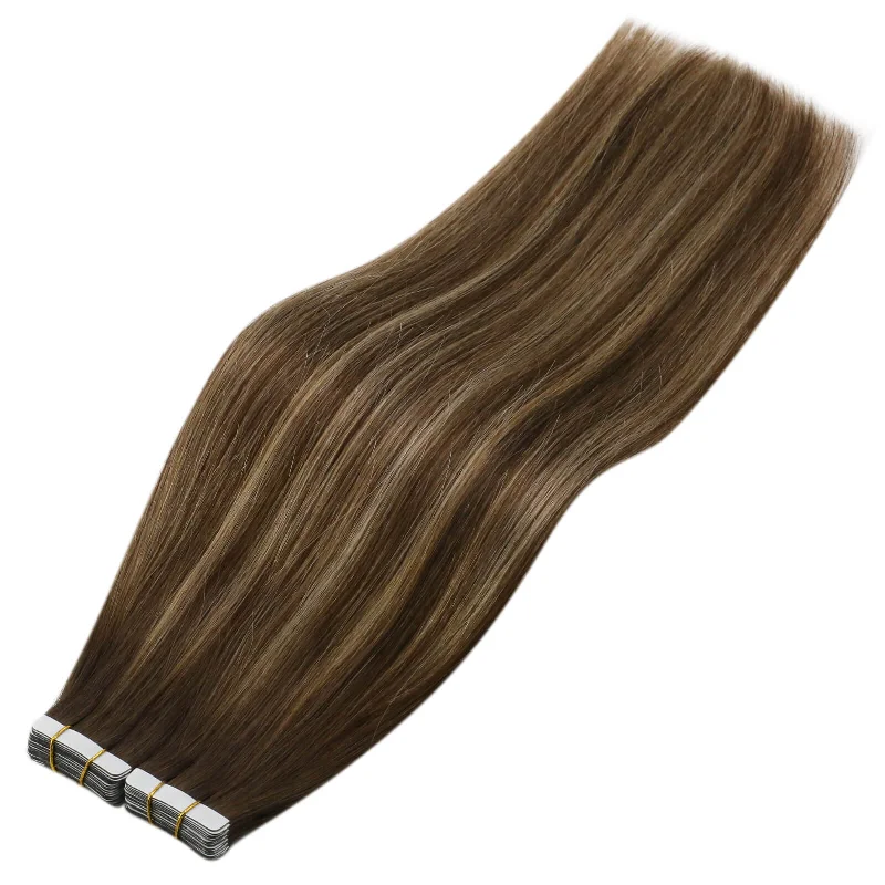 Sunny Hair Tape in Hair Extensions Balayage Brown and Blonde Highlights