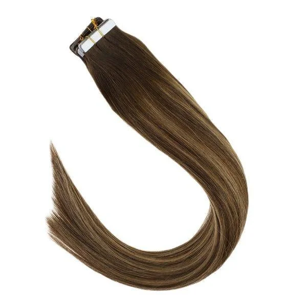 Sunny Hair Tape in Hair Extensions Balayage Brown and Blonde Highlights