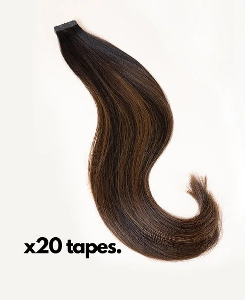 tape-in hair extensions #1c-4 mocha balayage.