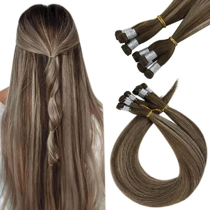 [US Only][Fixed Price $49.99]Virgin Hand Tied Human Hair Weft Balayage Brown with Blonde #4/27/4