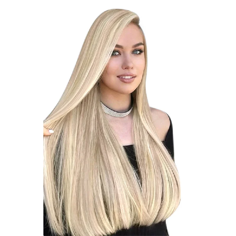 [US Only][Half Price]Vivien Virgin Clip in Medium Hair Toppers Crown and Front Hairline Hairpieces Without Bangs (#18/613)